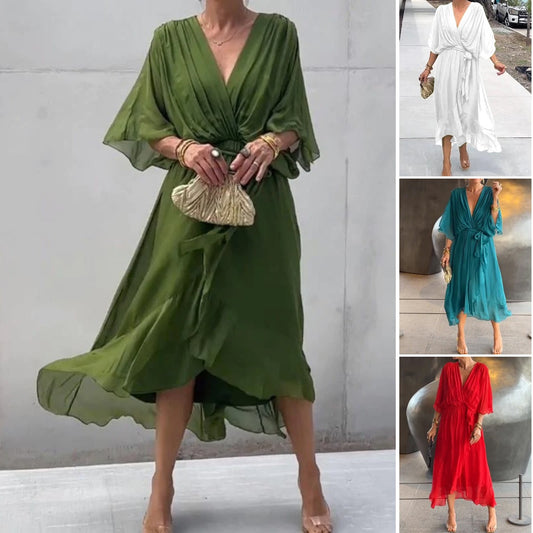 💟【S-5XL】👗Vícebarevné šifonové šaty s netopýřími rukávy 