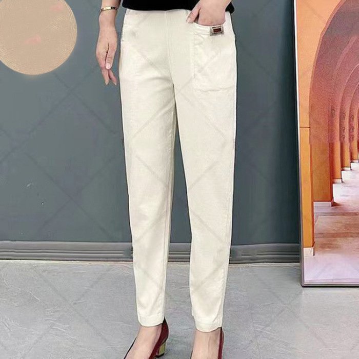 👖🔥🔥【M-6XL】Nové elastické a všestranné dámské kalhoty pro volný čas ve velkých velikostech, vyrobené z čisté bavlny 3905194 