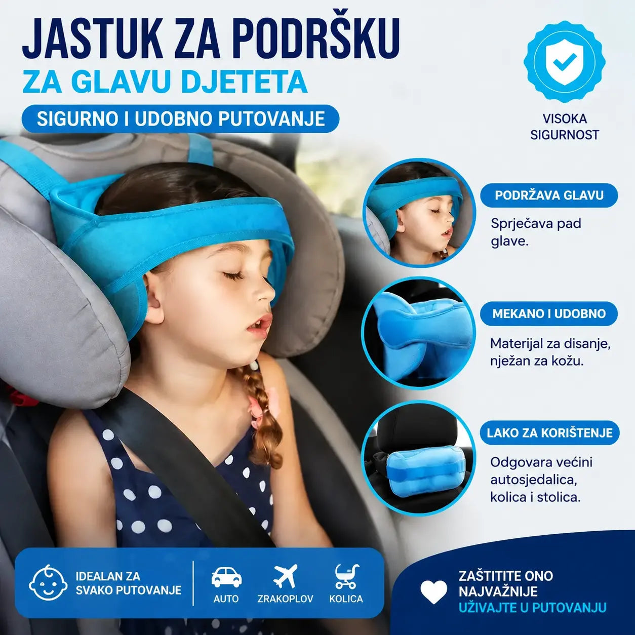 🚗  😴 Naslon za glavu za spavanje u automobilu: Podesiv, mekan i pruža dobru potporu, sprječava pad glave, omogućujući vam udobno drijemanje tijekom putovanja. 🛌
