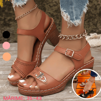 🥰🔥【36~43】Sandale de damă cu toc bloc, tocuri la modă cu vârf deschis, tocuri la modă cu design gol