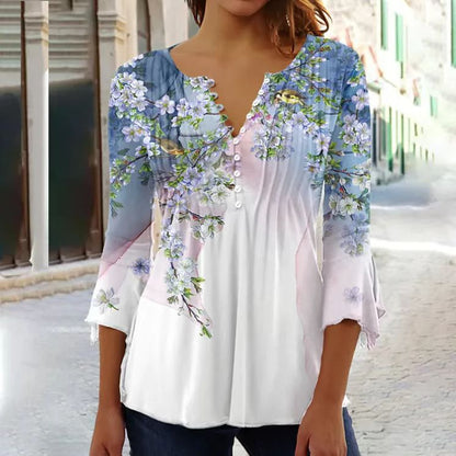 👕🥰[Časově omezená nabídka - kupte jeden kus, druhý dostanete zdarma] [S-5XL] Módní dámské tričko s výstřihem do V