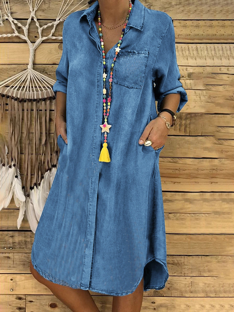 2025 plus size ladies denim dress casual dress plain color-3981857
