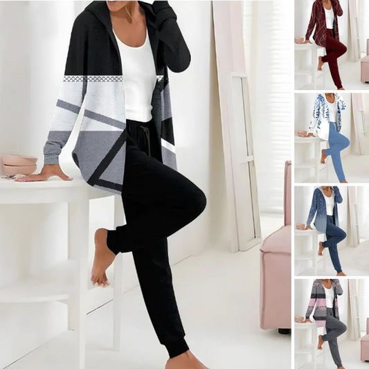 👕👖【S-3XL dlouhý rukáv + kalhoty】Podzimní a zimní nová dámská ležérní dvoudílná souprava s potiskem 3893855 