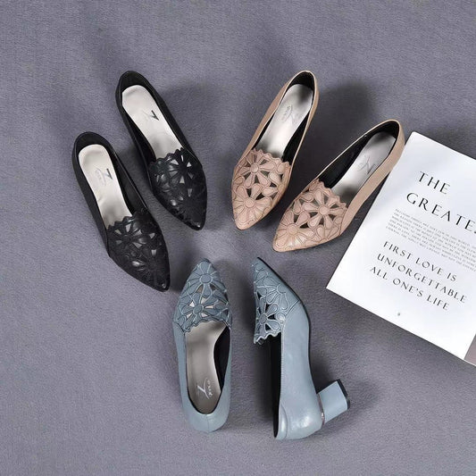 Wiosenne i letnie nowe proste haftowane buty damskie na grubym obcasie z miękkim dnem
