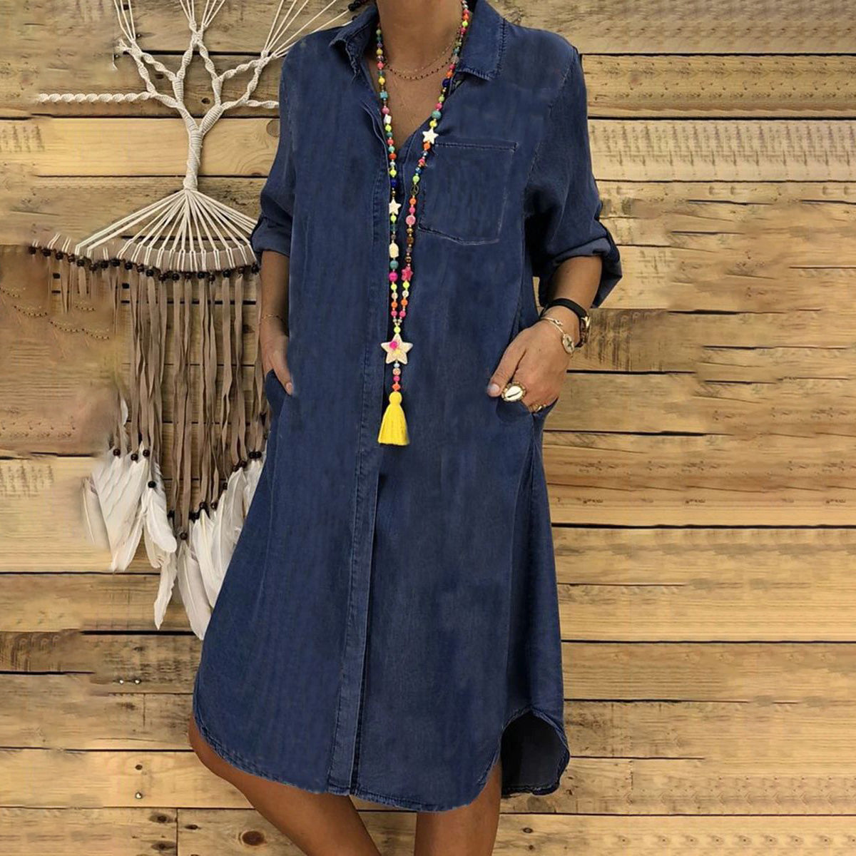 2025 plus size ladies denim dress casual dress plain color