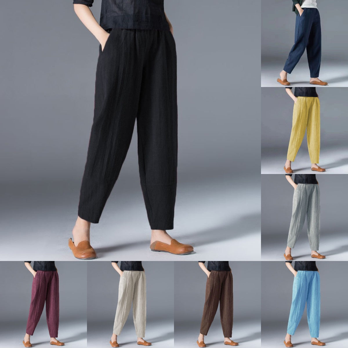 🔥🔥Pantaloni casual pentru femei din bumbac și in, cu talie elastică 