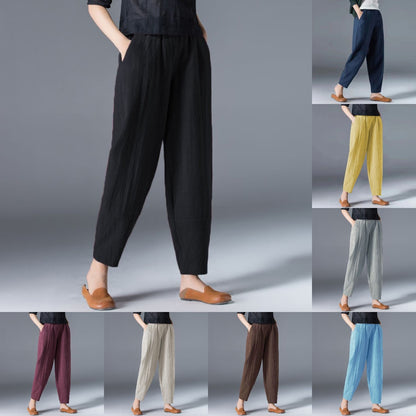 🔥🔥Pantaloni casual pentru femei din bumbac și in, cu talie elastică 