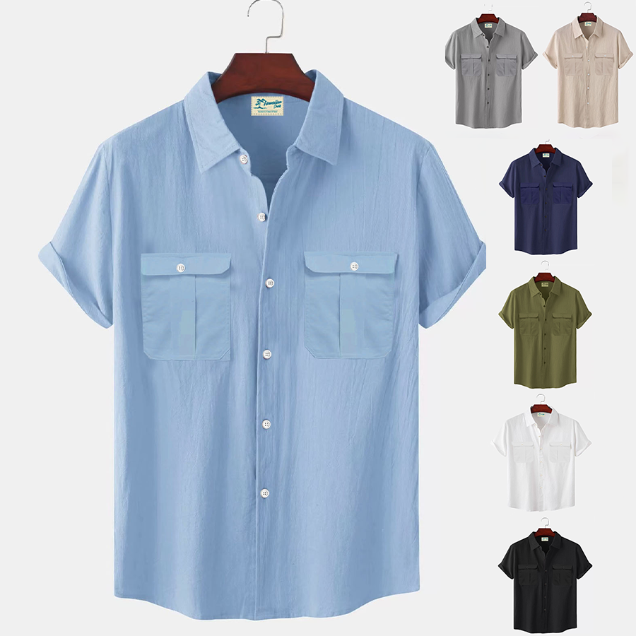 👔【M-5XL】Noua cămașă bărbătească, confortabilă, cu mânecă scurtă, din bumbac și in, culoare uni, model 2025 