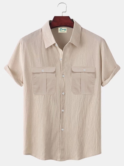 👔【M-5XL】Noua cămașă bărbătească, confortabilă, cu mânecă scurtă, din bumbac și in, culoare uni, model 2025 