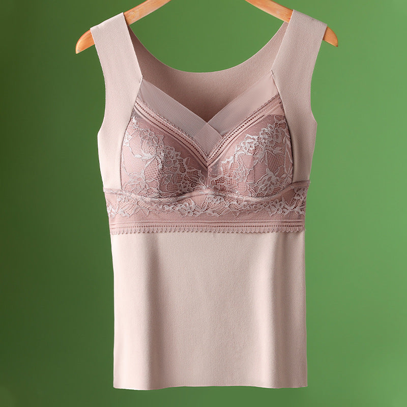 🔥❤️【40-100 komada】Ženski topli jesensko-zimski baršunasti prsluk od čipke s ugrađenim jastučićem za prsa