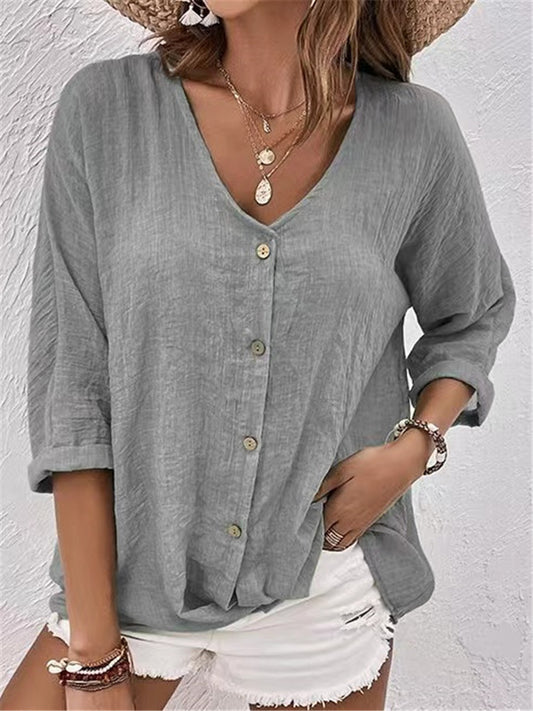 👚👚【S-3XL】2025 Nová ležérní košile s výstřihem do V 3909378 