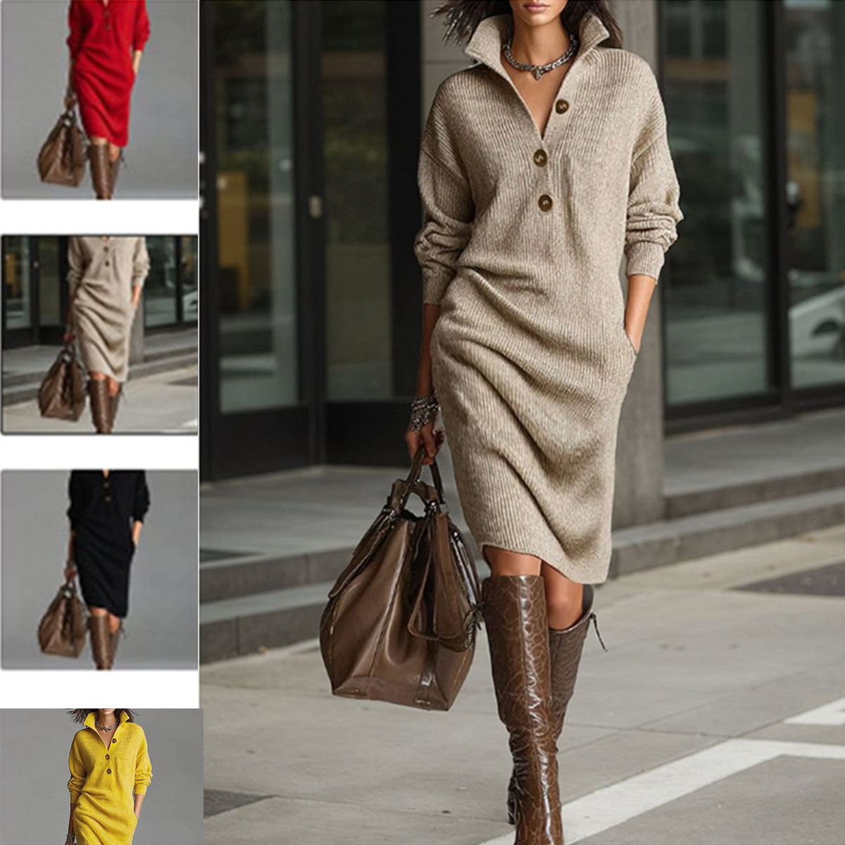 【S-3XL】✨🎉Nuevo vestido de punto con solapas de estilo europeo y americano - Alta calidad