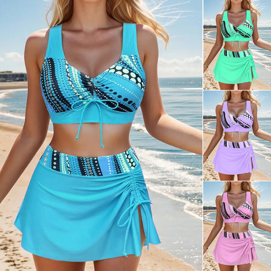 🩱👙【S-2XL】Costum de baie din două piese, confortabil, cu imprimeu și funde