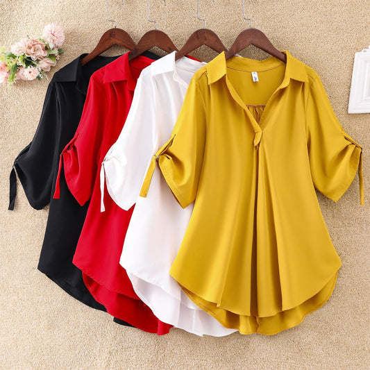 ✨💗【Stoc limitat🔥】【S-3XL】 2025, la modă nouă, elegantă, cămașă lejeră, casual, din șifon, de culoare uni, confortabil și respirabil