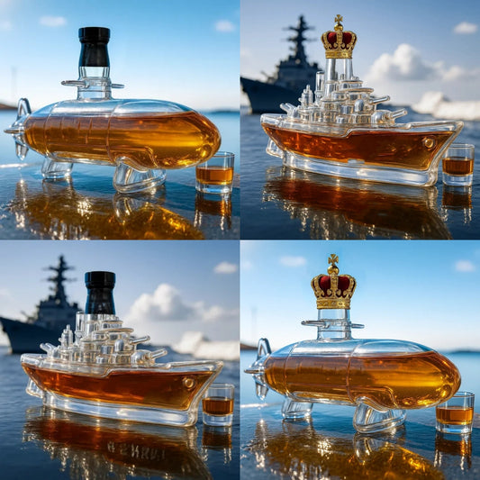 🚢 Sada whisky lahviček se zábavnými motivy | Lahvičky whisky Submarine | Originální dárky a stylová dekorace do baru