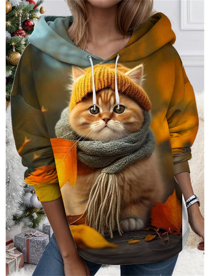 【Купете един и вземете един безплатно】【S-3XL】🐱 Дамски суичър с 3D отпечатано котка и животно