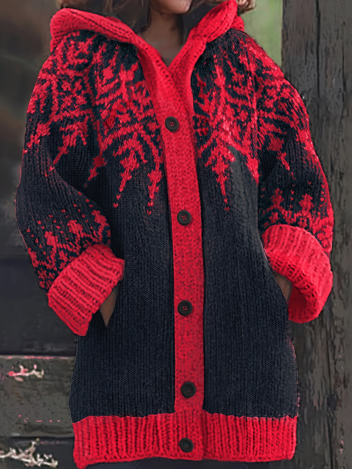 ⛄❄️【S~5XL】Elegantní retro bunda s kapucí pro ženy – Stylové barevné bloky a sněhové vločky pro zimní eleganci