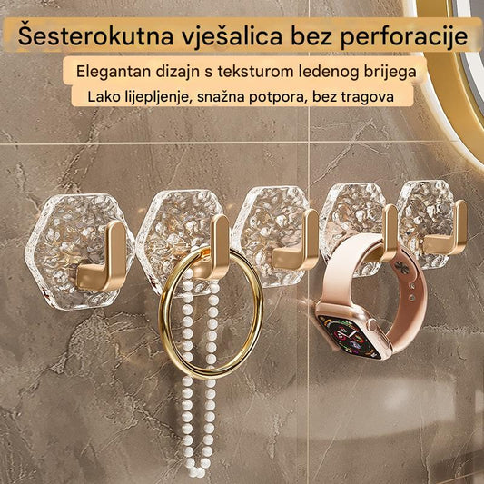 💥🏆【10 ks】Šestihranné háky bez vrtání. 💎 Elegantní design s texturou Iceberg – snadná aplikace, silná podpora, žádné stopy 🛁 3899532 