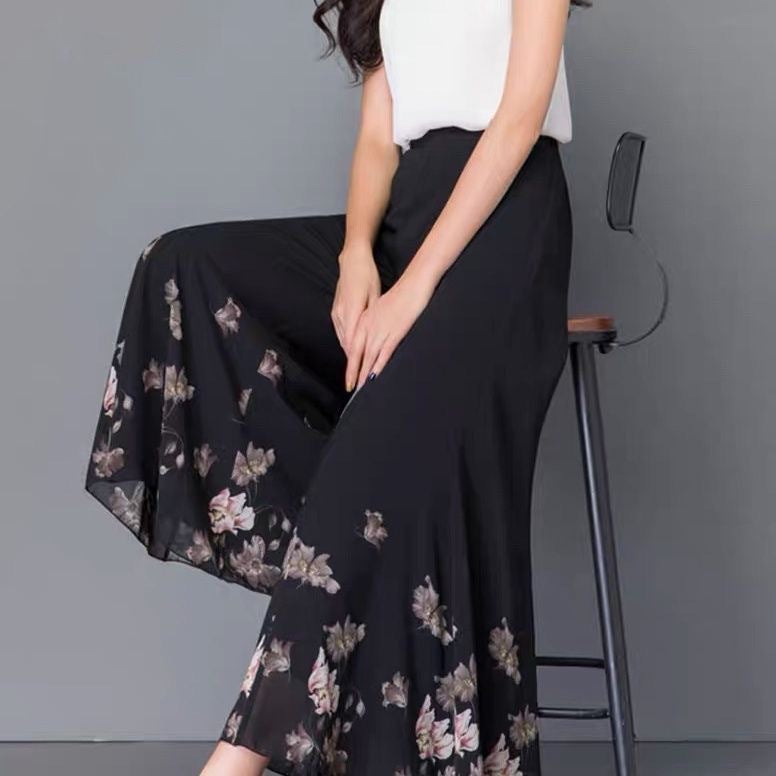 Popularne szyfonowe spodnie z wysokim stanem, plus size, z dziewięciopunktowymi nogawkami, na lato 2025