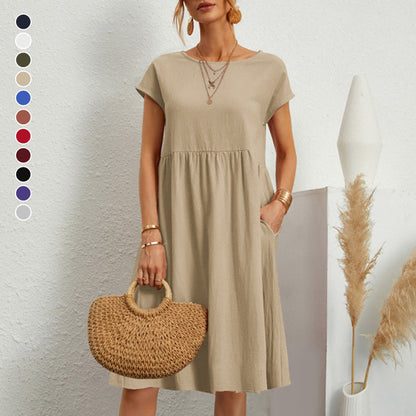 💕🔥👗【S-5XL】2025 Ženska pamučna lanena haljina s okruglim izrezom širokog kroja