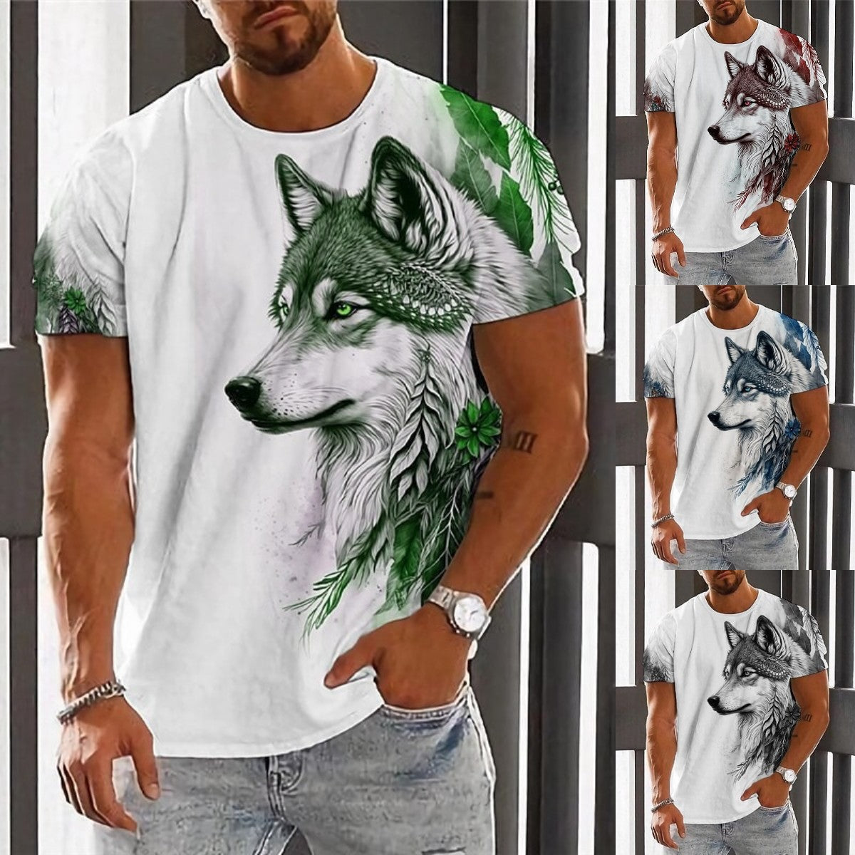 👕【Ponuda ograničena】【2XS-6XL】🏆Ljetni novi proizvod-muška majica s printom vukova-pamuk prijatan koži, mekan i prozračan