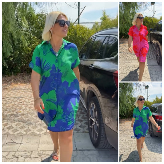 👗【S-5XL】Rochie nouă cu guler înalt și imprimeu colorat 