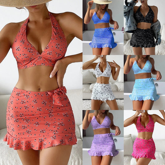 🌼🌼【50% popusta🔥】【S–XL】【8 boja ✨】😍 Novi trodijelni kupaći kostim za žene s cvjetnim uzorkom i vezanjem, šareni dvodijelni bikini