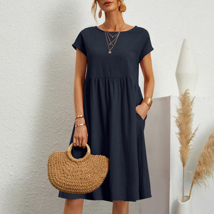 💕🔥👗【S-5XL】2025 Ženska pamučna lanena haljina s okruglim izrezom širokog kroja