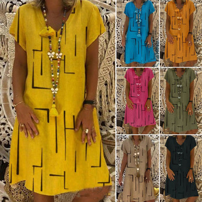 Vruća rasprodaja【🏆S-5XL】👗 Jednobojna jednostavna pamučna haljina s V-izrezom