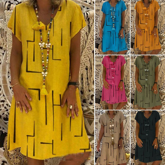 Vruća rasprodaja【🏆S-5XL】👗 Jednobojna jednostavna pamučna haljina s V-izrezom