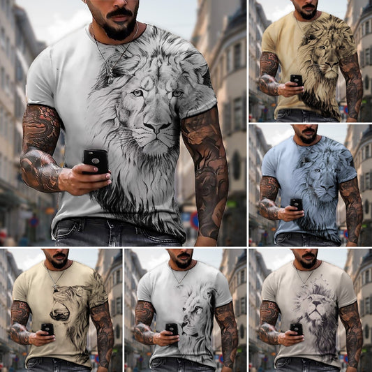 Oryginalna zniżka fabryczna 45%【S-5XL】🌞Męski T-shirt z lwem z nadrukiem 3D, duże rozmiary