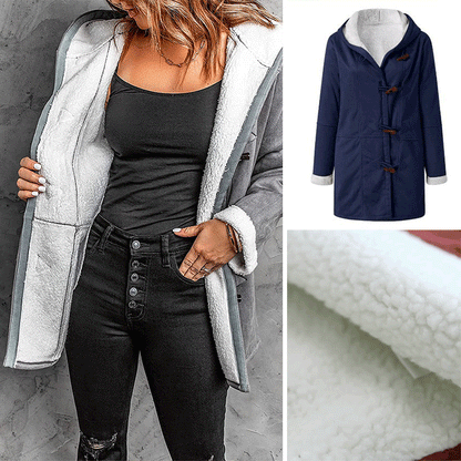 🥼🔥💖【Sezonski popust -50%】Damski zimski kaput s rogovima, krznanim ovratnikom i kapuljačom – topao, stylish i udoban za hladne dane