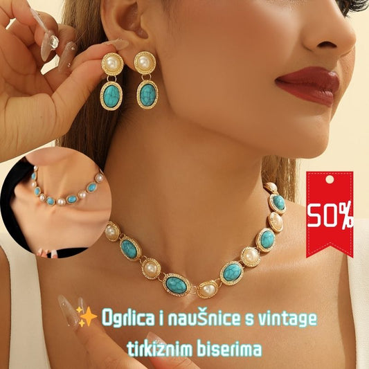 ✨【Kupite 1, dobijte 1 gratis】 Ogrlica i naušnice s vintage tirkiznim biserima | Visokokvalitetni set nakita